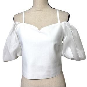 Twelfth size large puff sleeve white crop top off the shoulder adjustable straps